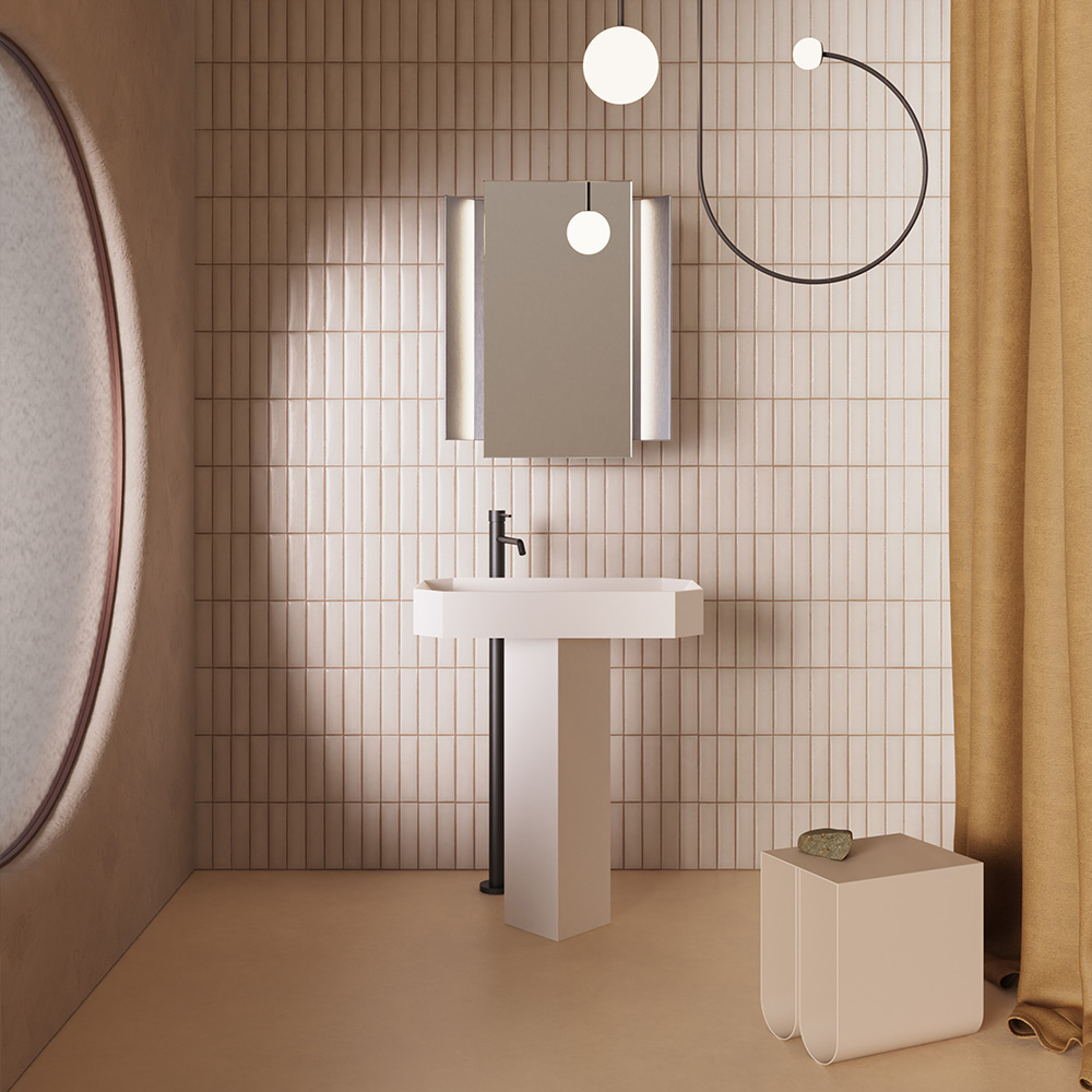 Freestanding white Corian designer sink for bathroom